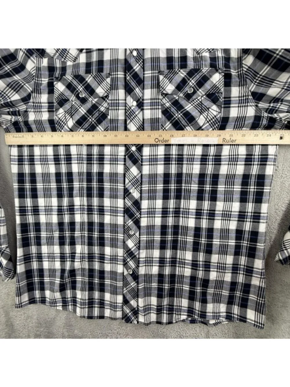 True Religion Shirt Mens 2XL Blue Plaid Pearl Snap Long Sleeve Western Pockets